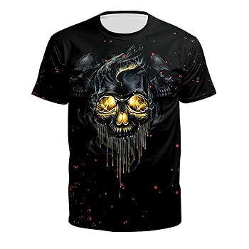 Eciodci Men's Halloween T-Shirts Horror Black and Gold Skull